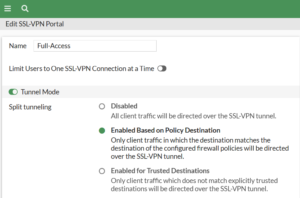 تنظیمات SSl-VPN در فورتی گیت، تنظیم حالت Split tunneling - ستاک فناوری ویرا